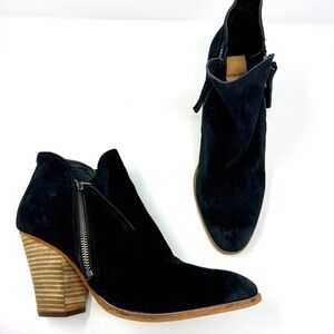 Dolce Vita Black Suede Stacked Block Heel Side Zip Booties